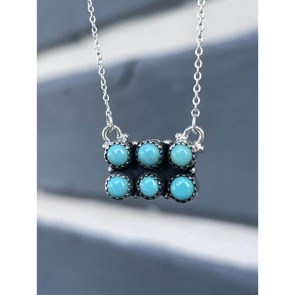 Turquoise Sterling Cluster Bar Necklace Southwestern Native Style Rectangle - Picture 7 of 11